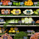 Produce display in a grocery store with fruits and vegetables